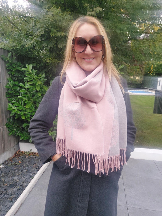 Tree Print Cashmere Winter Wrap Scarf In Pink