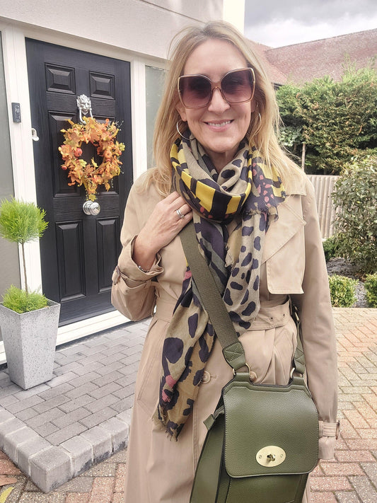 Leopard Print Scarf In Khaki