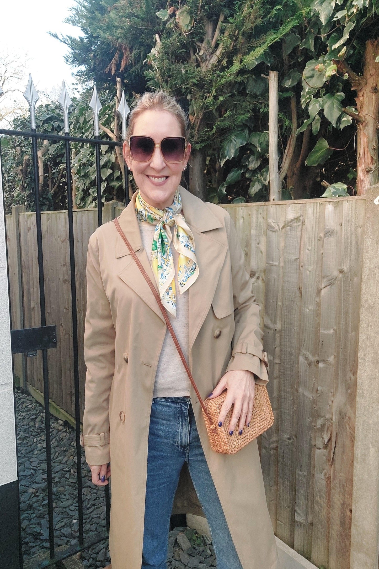 NEW ✨ Zesty Sicilian Lemon Tile Print Neck Scarf In Champagne - Filli London