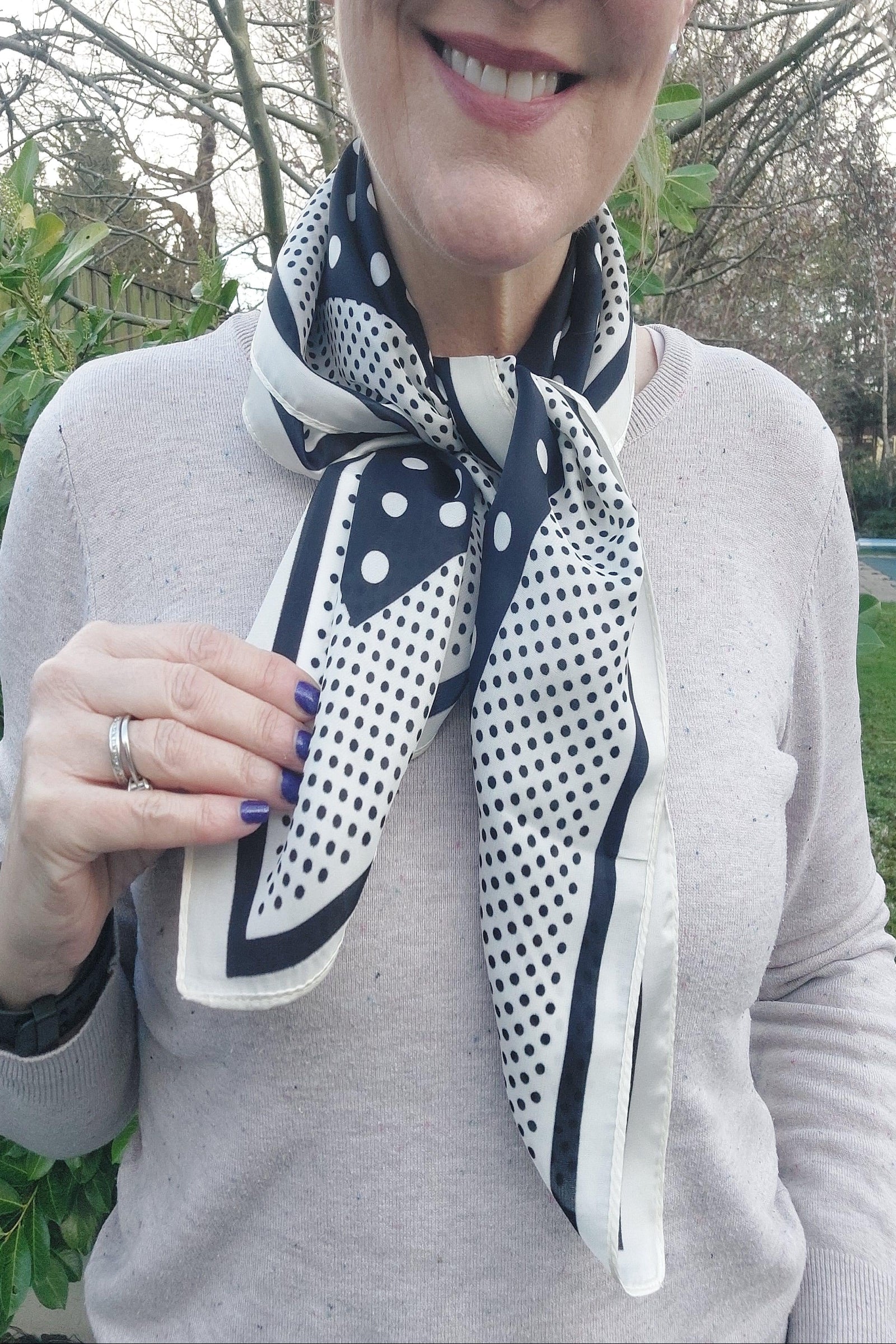 NEW ✨ Polka Dot Border Square Neck Scarf - Filli London