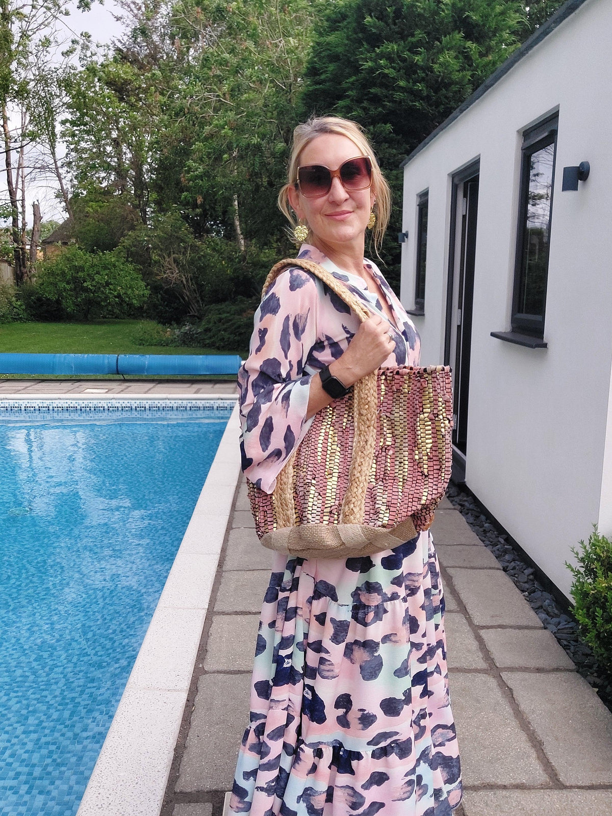 Luxe Edit 💎 Handwoven Leather & Straw Luxe Tote In Coral/Gold - Filli London