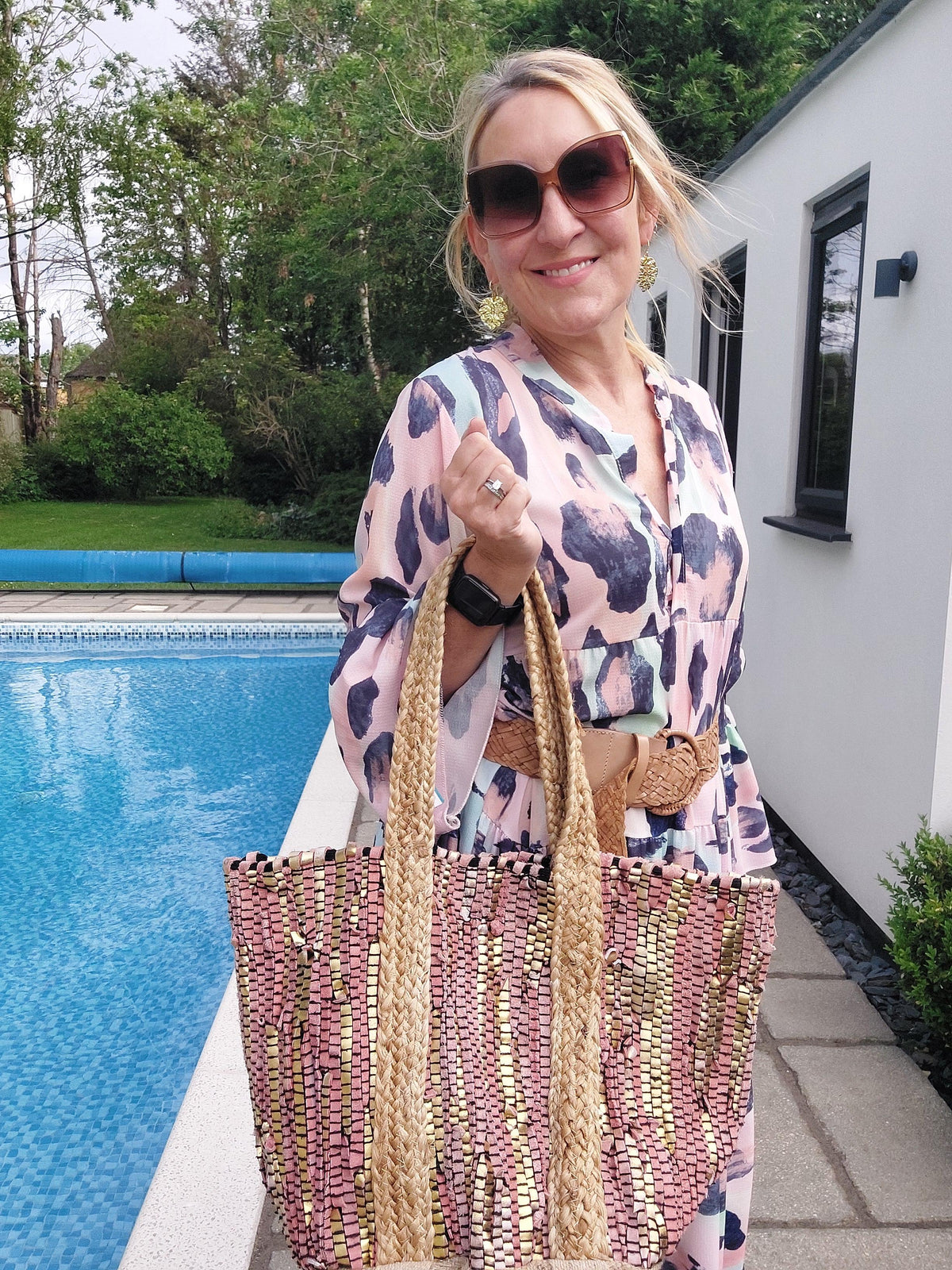 Luxe Edit 💎 Handwoven Leather & Straw Luxe Tote In Coral/Gold - Filli London