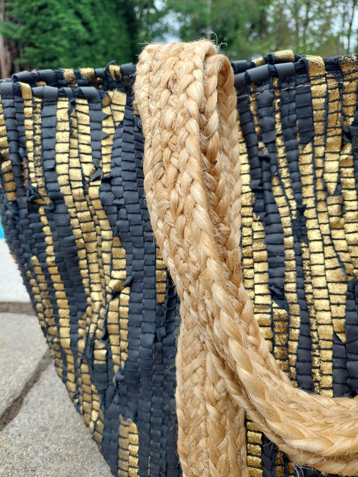 Luxe Edit 💎 Handwoven Leather & Straw Luxe Tote In Black/Gold - Filli London