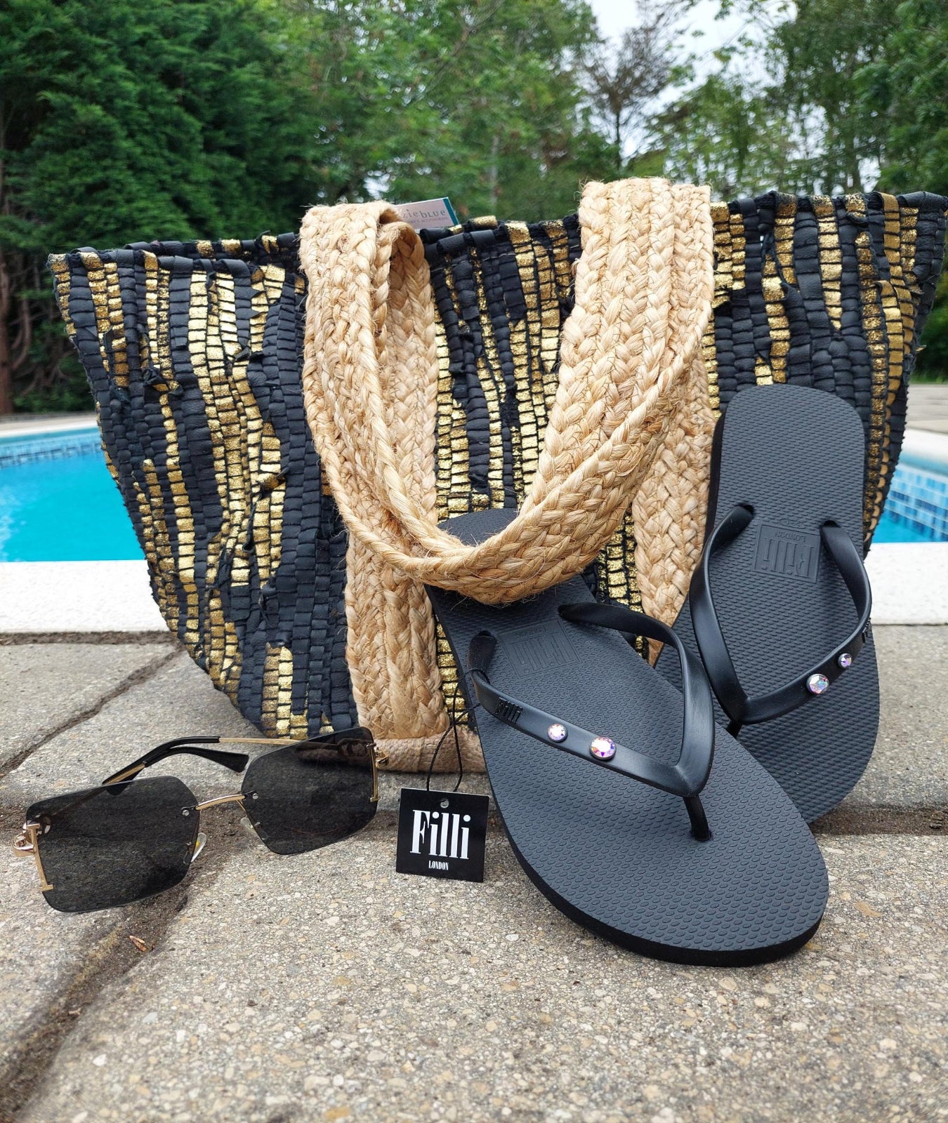 Luxe Edit 💎 Handwoven Leather & Straw Luxe Tote In Black/Gold - Filli London