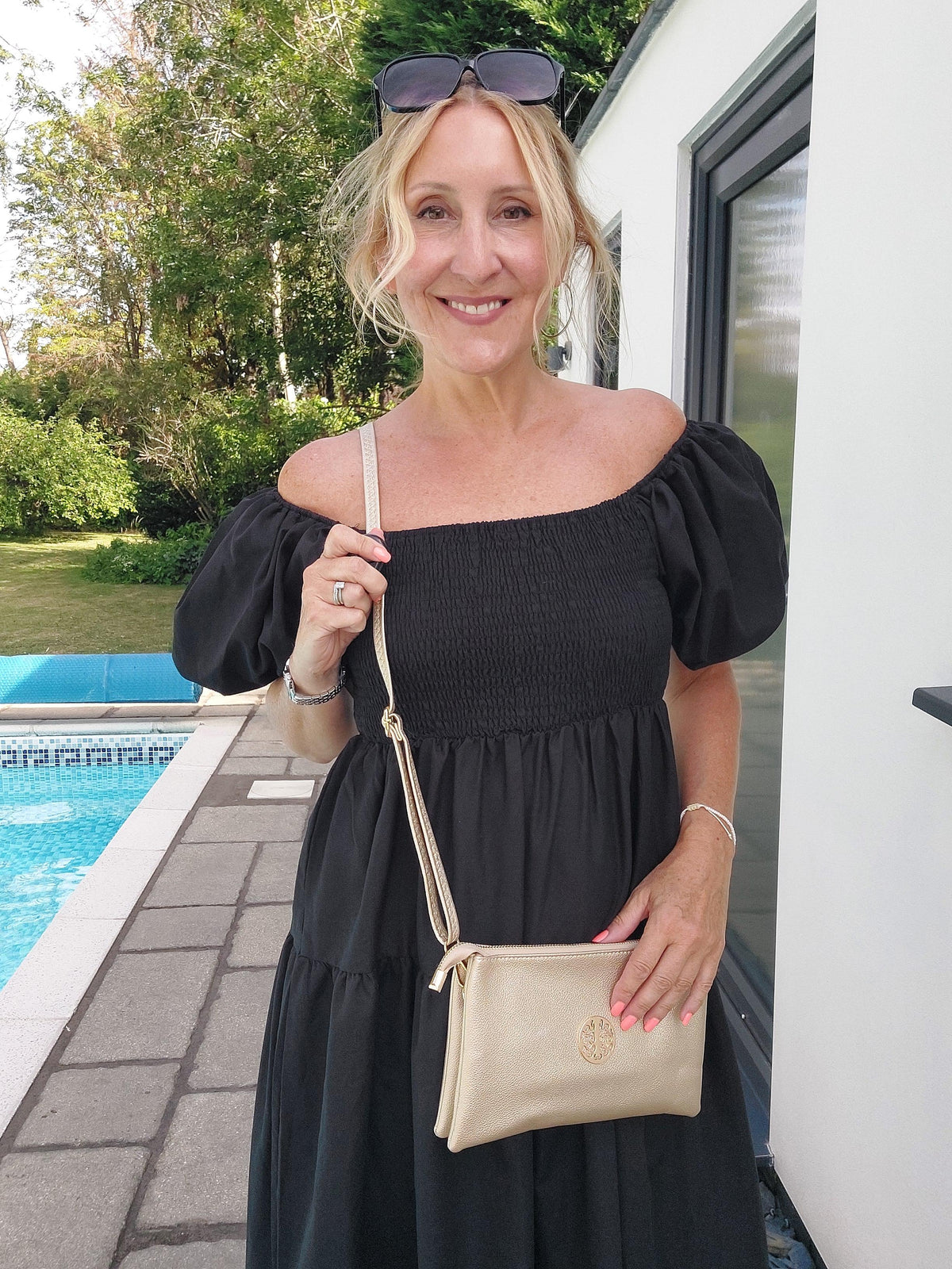 New Season Gold Detail Clutch/Shoulder/Crossbody Bag In Gold - Filli London