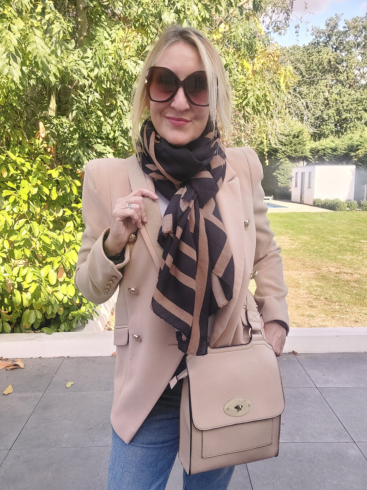 Best Seller✨Geo Print Scarf In Black/Coffee