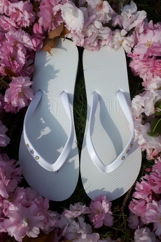 St Tropez Crystal Flip Flops - White - Filli London