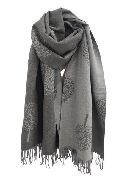 Tree Print Reversible Soft Blanket Scarf In Grey