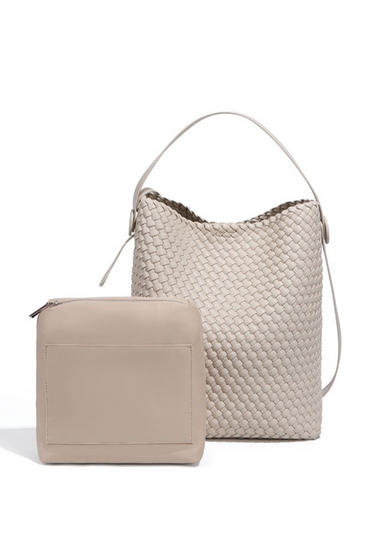 Luxury Woven Hobo Bag With Matching Pouch In Cream