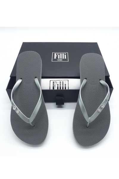 Crystal Diamond - Silver Luxury Flip Flops - Filli London