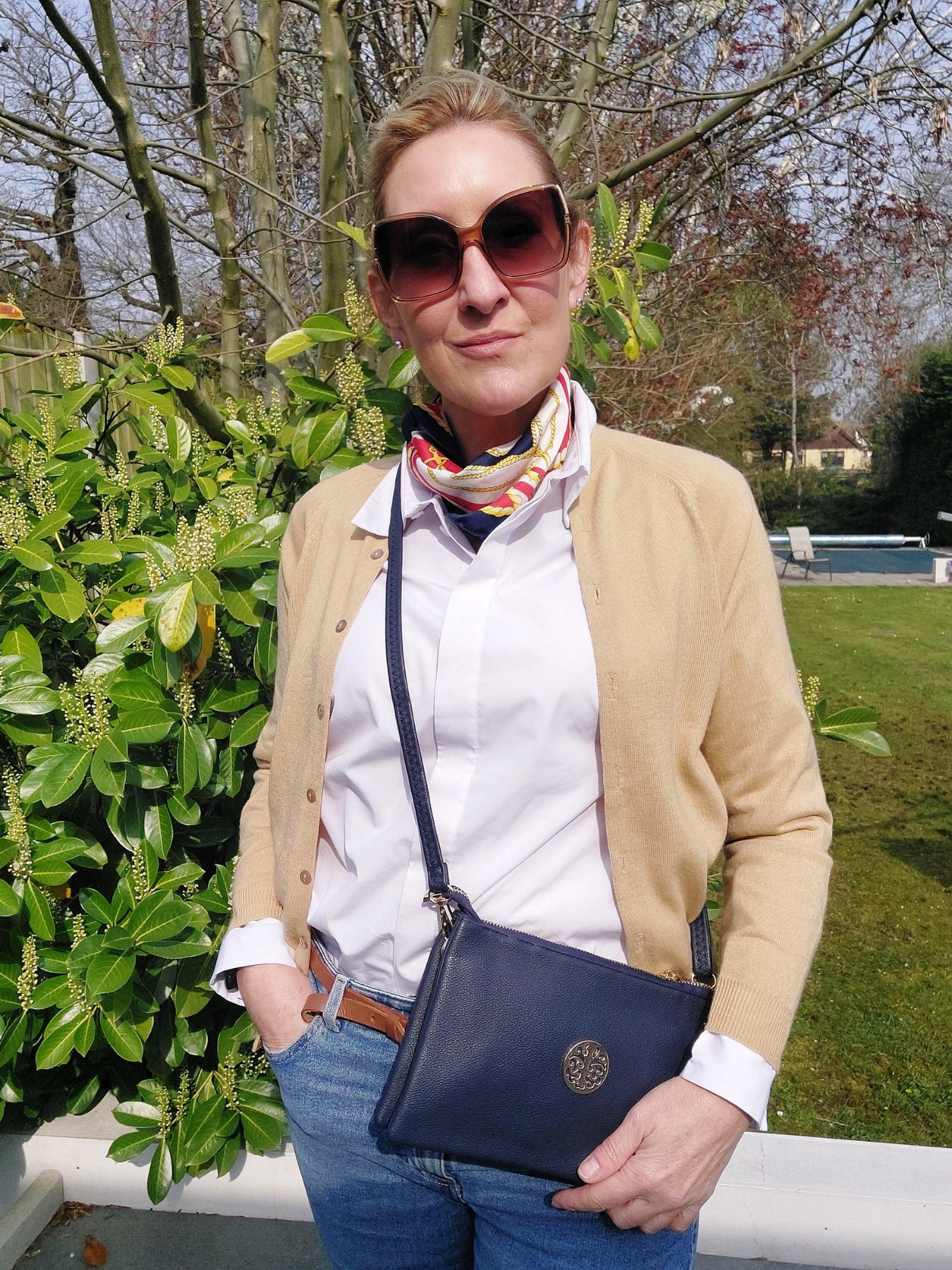 NEW ✨ Gold Detail Clutch/Shoulder/Crossbody Bag In Navy Blue - Filli London
