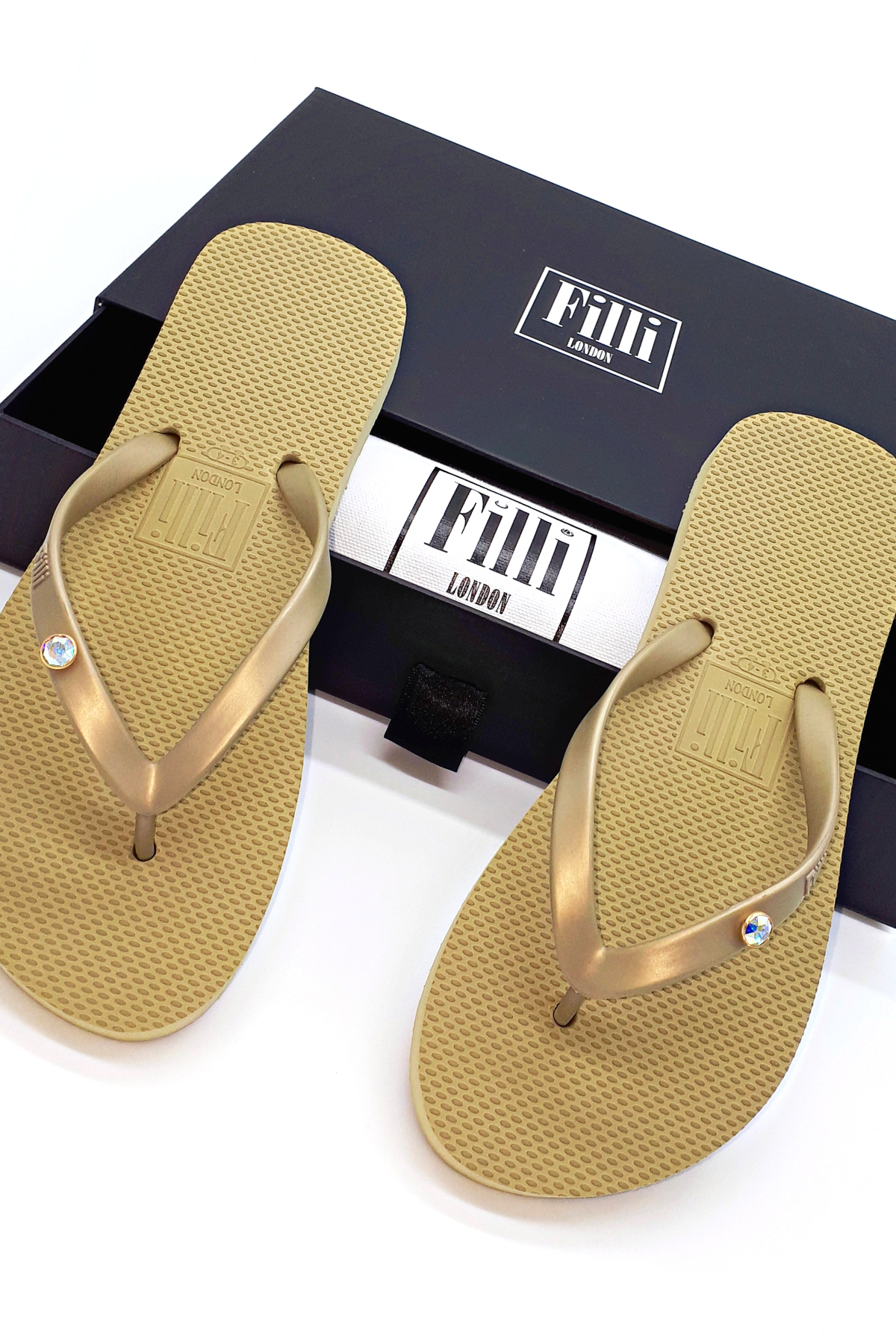 Aurora Luxury Crystal Flip Flops - Gold - Filli London