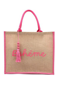 Boheme Cotton Canvas Beach Bag in Pink - Filli London