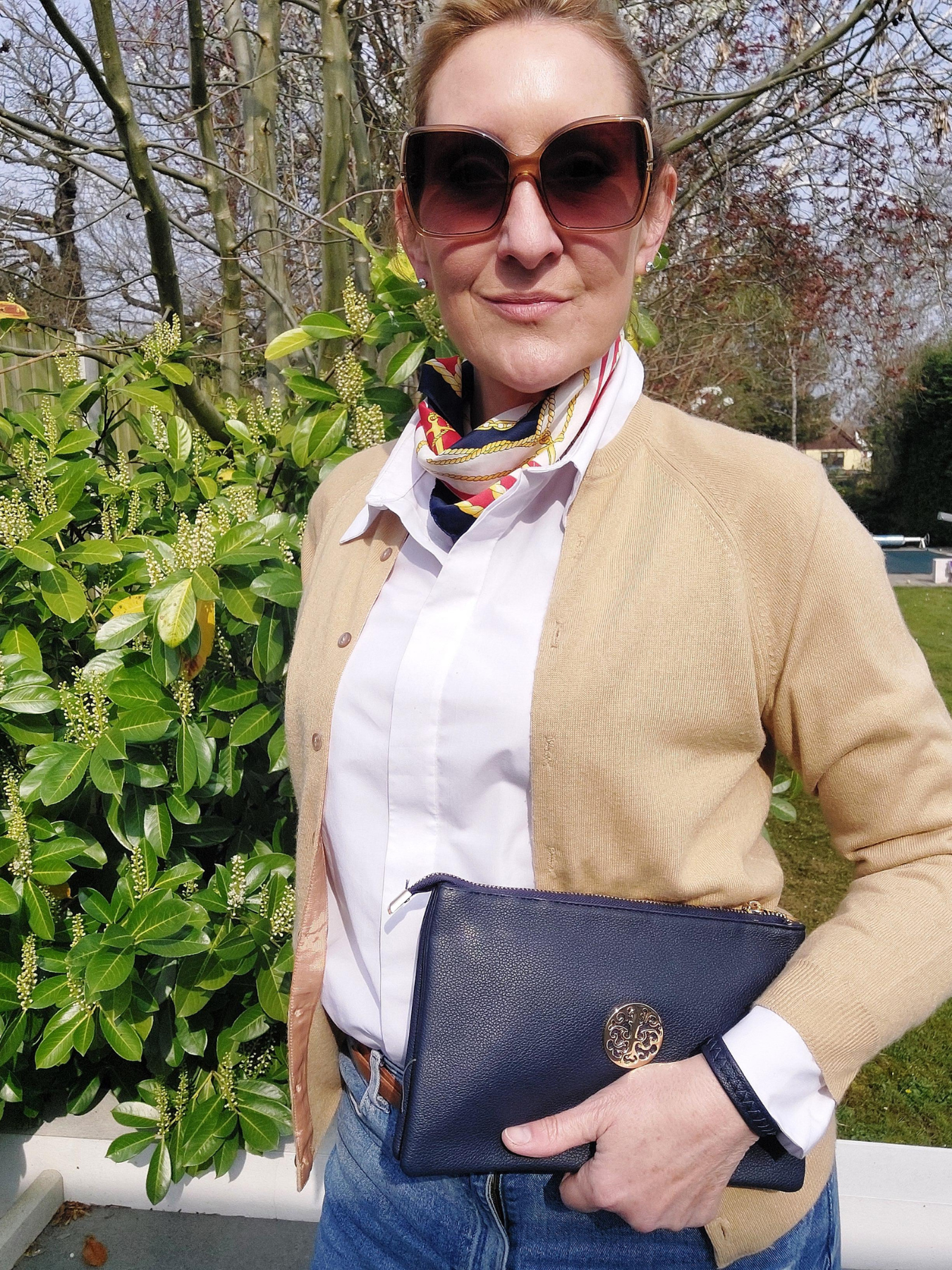 NEW ✨ Gold Detail Clutch/Shoulder/Crossbody Bag In Navy Blue - Filli London