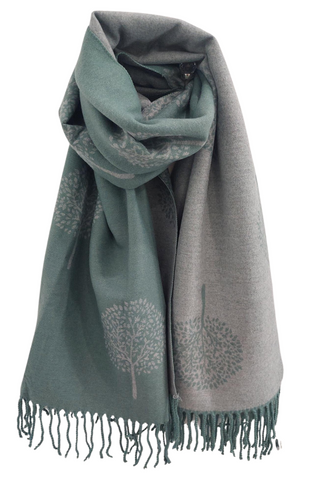 Tree Print Reversible Soft Blanket Scarf In Sage Green