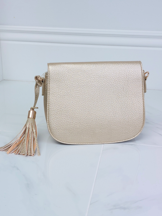Classic Crossbody Saddle Bag with Magnetic Clasp In Gold