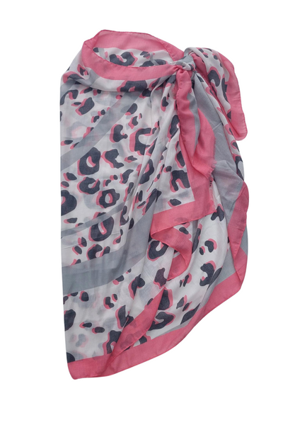 Swirl Leopard Print Frayed Scarf/Sarong In Pink - Filli London