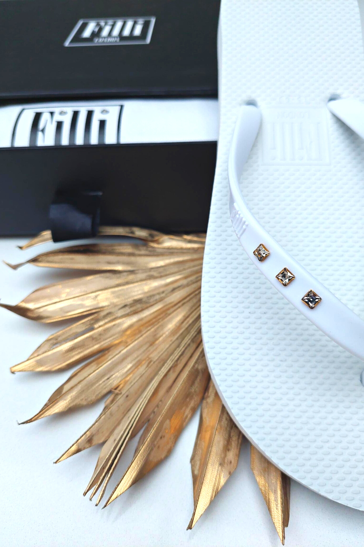 Monaco Crystal Flip Flops - White - Filli London