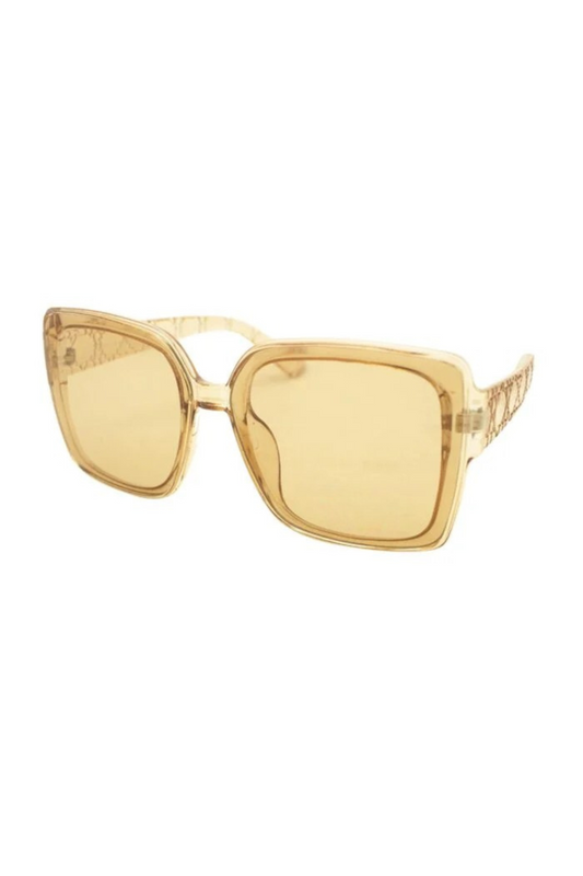 Bianca Oversized Retro Glam Sunglasses In Clear Amber