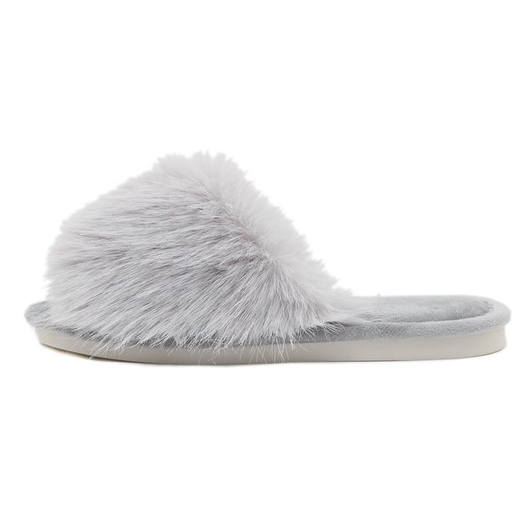 Super Cosy Luxury Fluffy Slippers In Grey