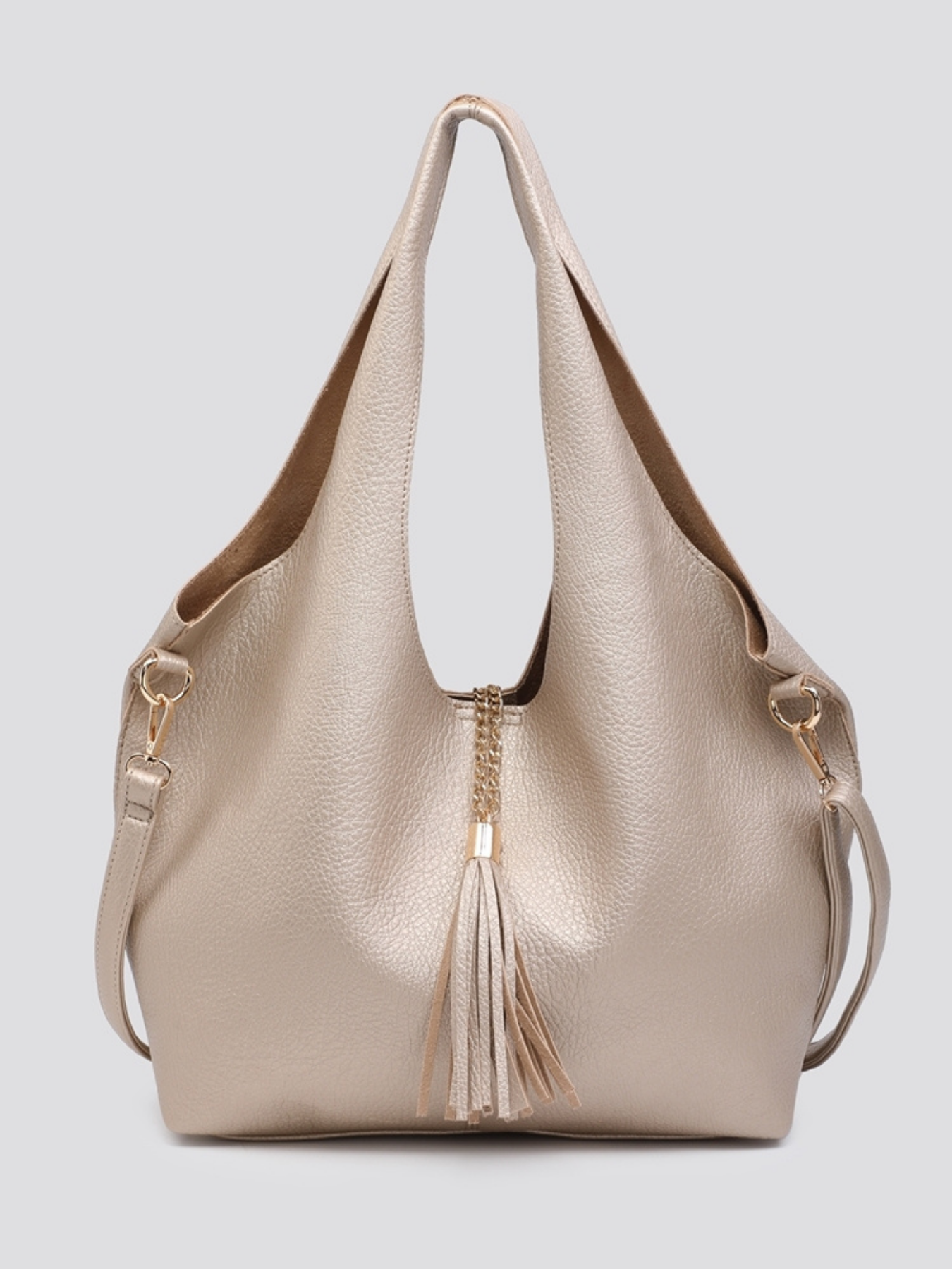Leather Look Tote Bag Set In Gold