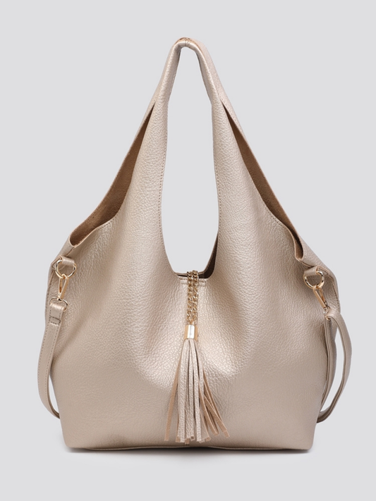 Best Seller⭐Leather Look Tote Bag Set In Gold