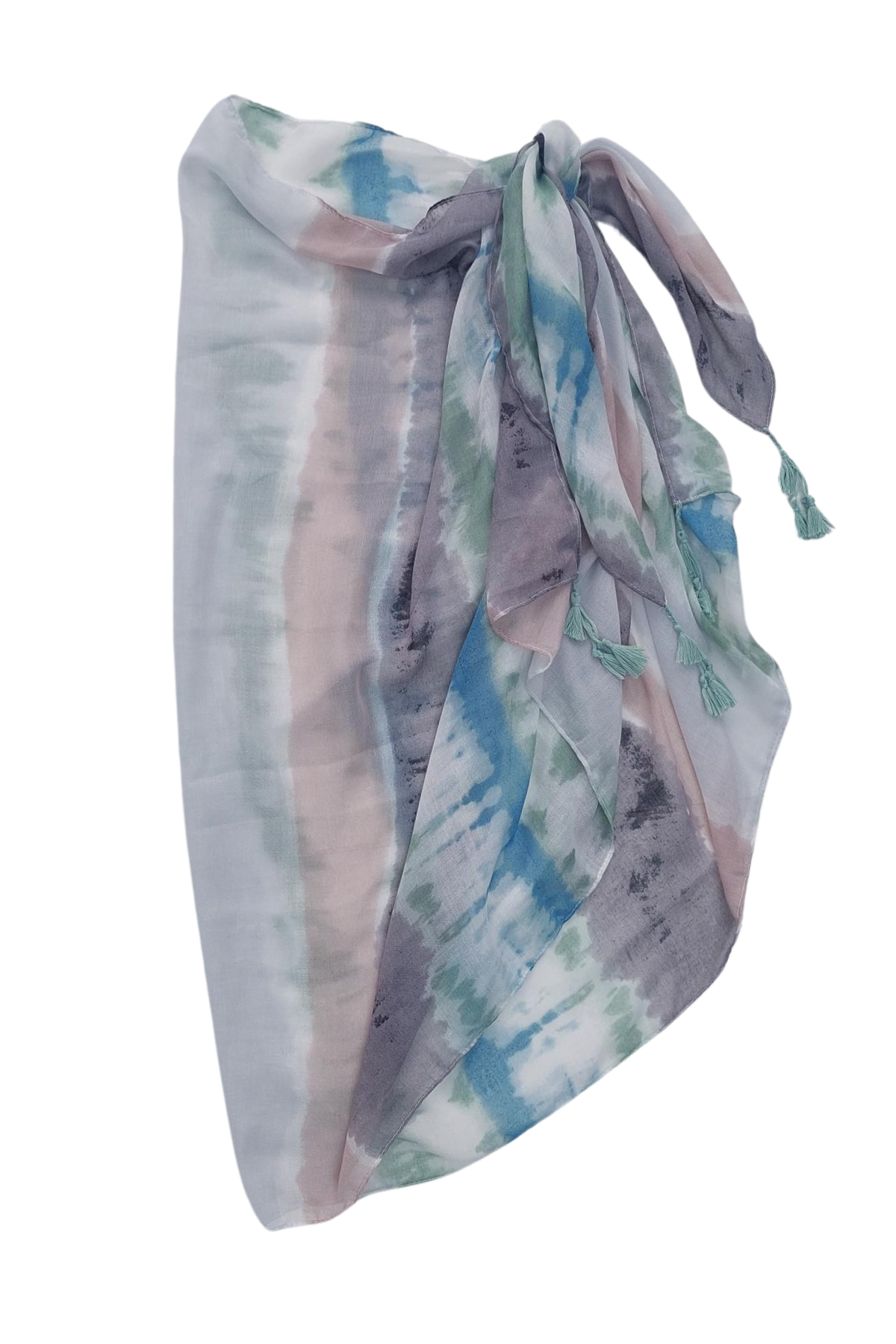 Tie Dye Stripe Tassel Scarf/Sarong In Green - Filli London