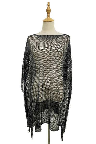 Metallic Thread Kaftan Cover Up In Black