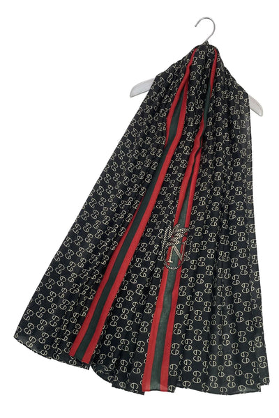 Letter Print Scarf With Red And Green Border - Filli London