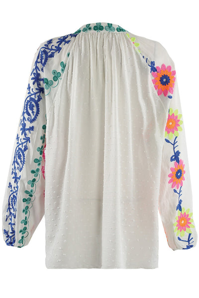 Embroidered Boho Tie Front Blouse