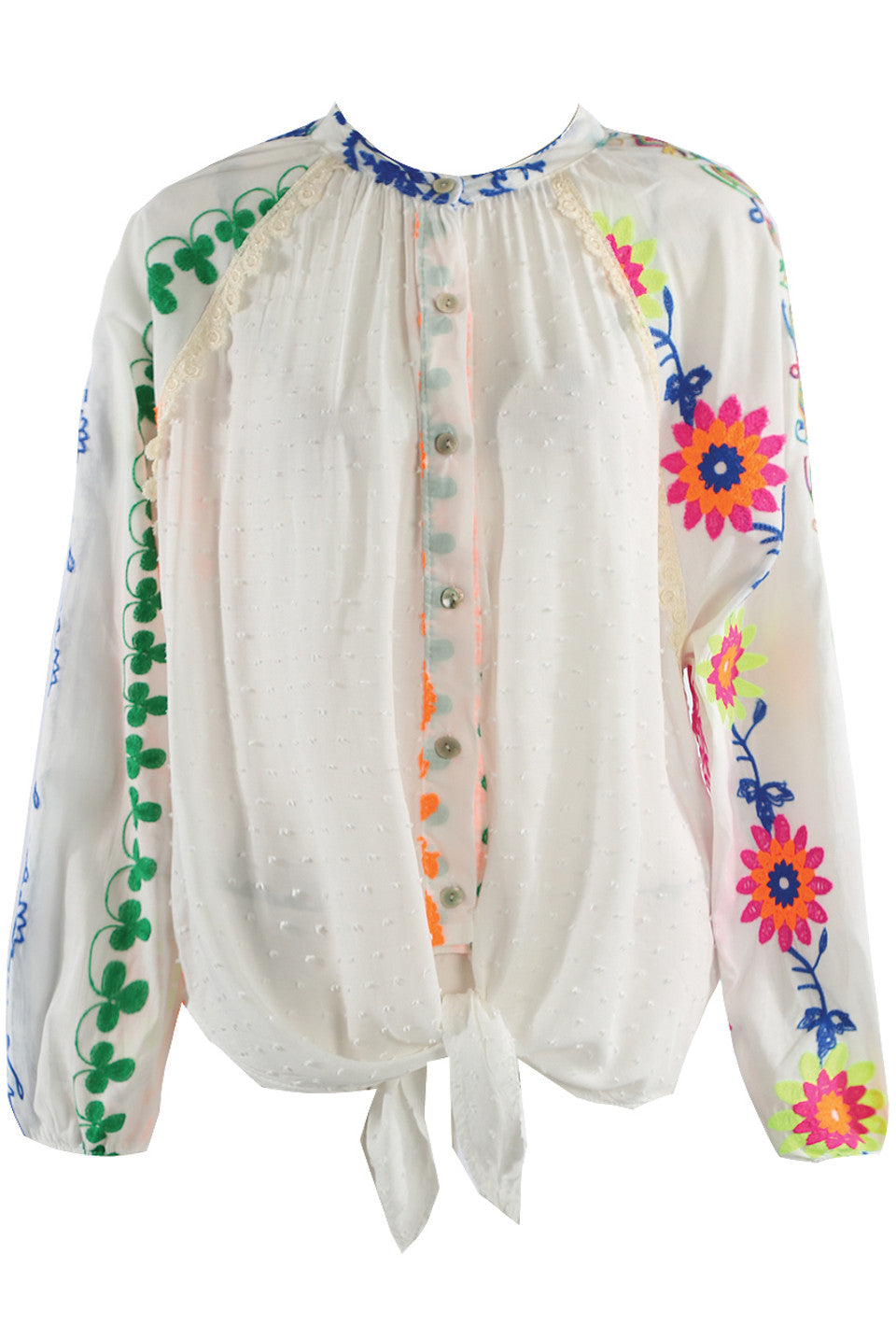 Embroidered Boho Tie Front Blouse