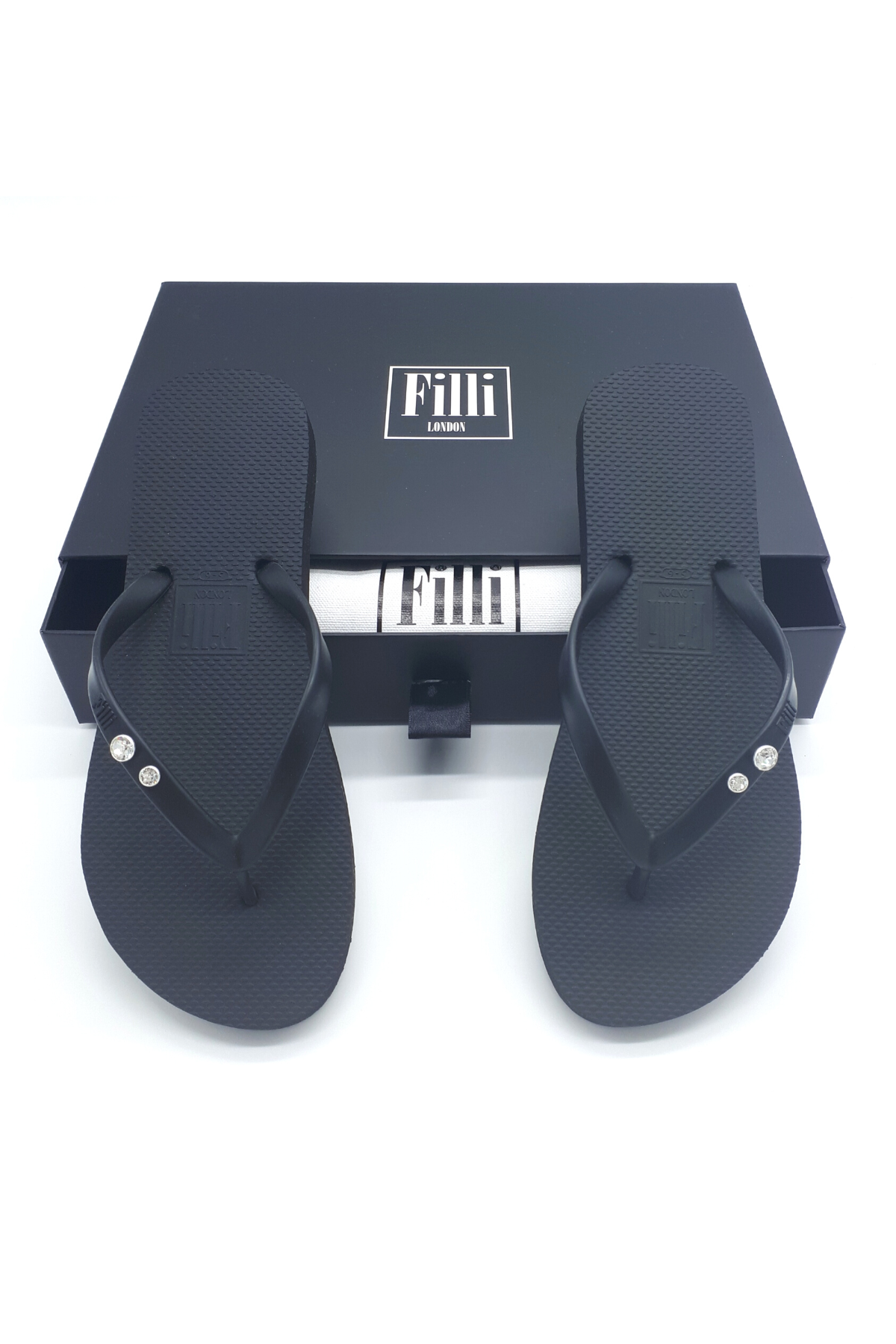 Crystal Diamond - Black Luxury Flip Flops - Filli London