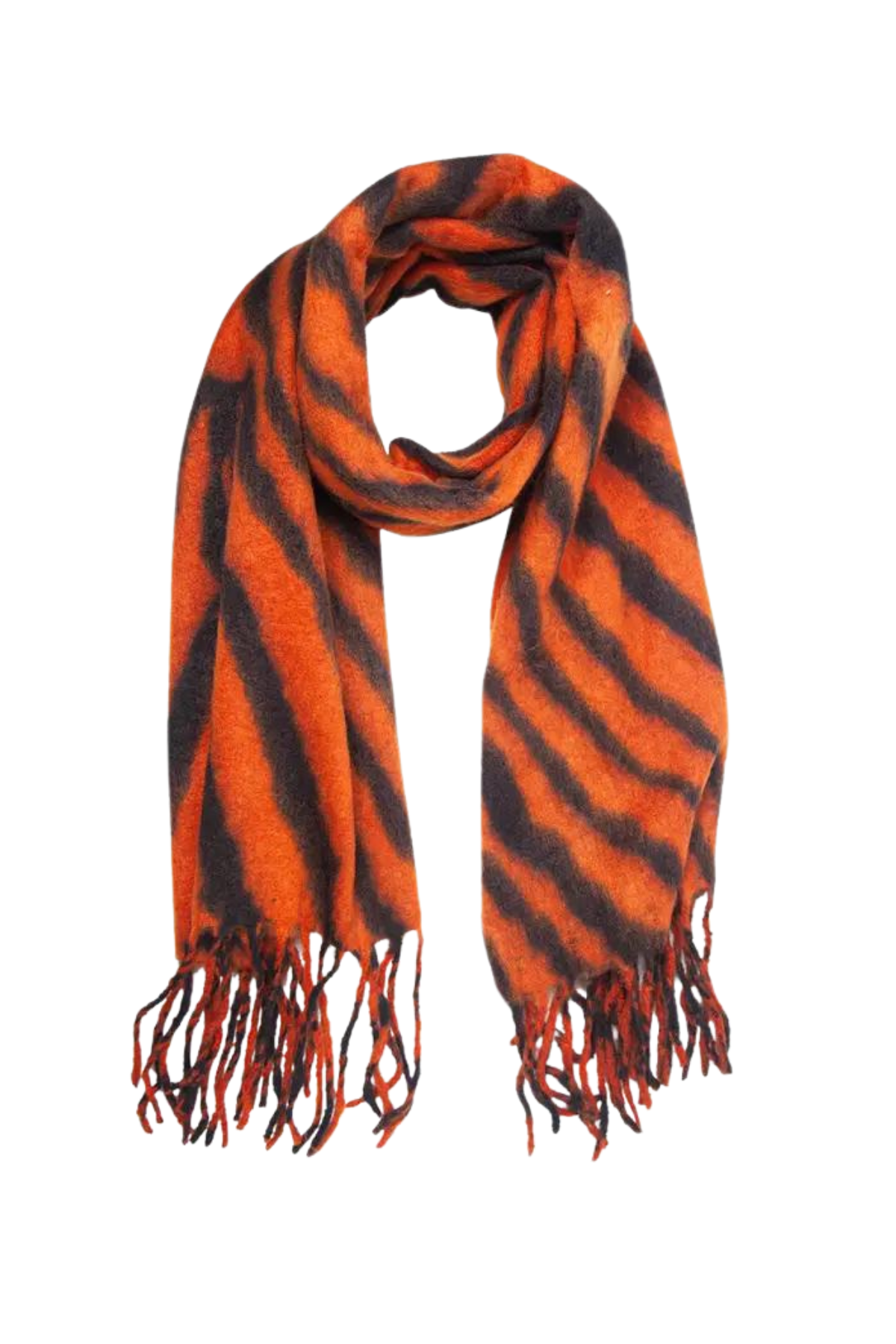 Soft Warm Tiger Print Scarf With Tassels