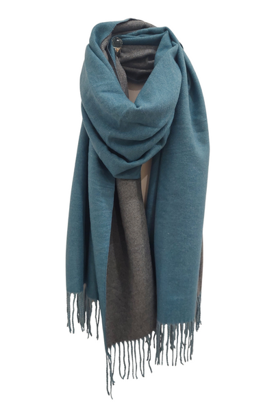 Warm Reversible Plain Tassel Blanket Scarf In Blue