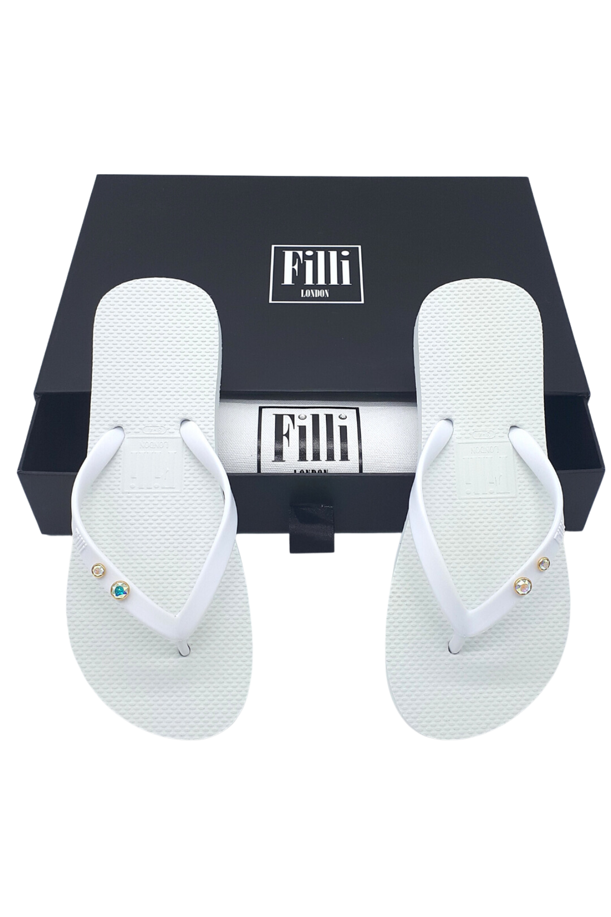 Aurora Crystal Duo Luxury Flip Flops - White - Filli London