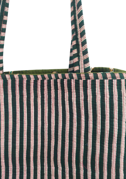 Reversible Quilted Cotton Jungle Print Tote/Beach Bag In Green