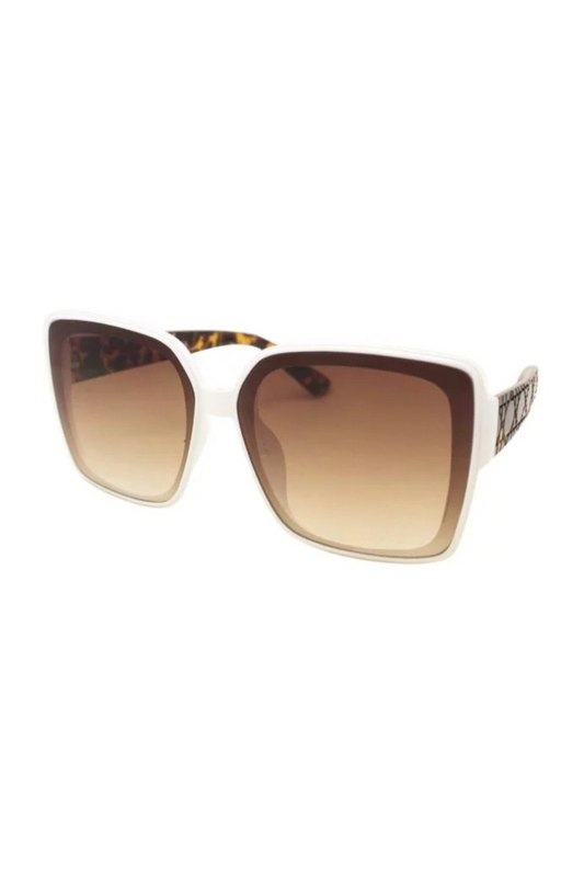 Bianca Oversized Retro Glam Sunglasses In White/Tortoise
