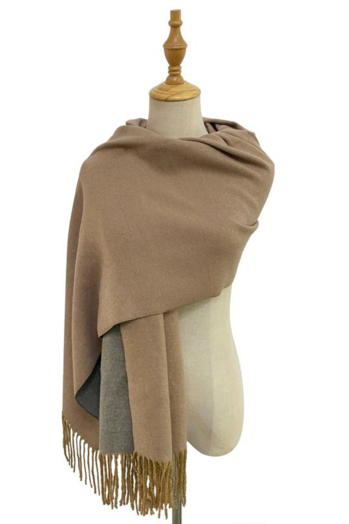 Warm Reversible Plain Tassel Blanket Scarf In Mocha - Filli London