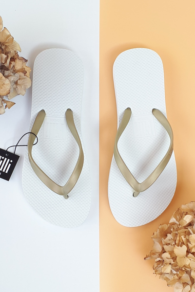 Naked Flip Flops - Gold on White - Filli London