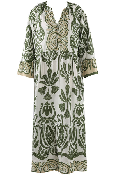 Botanical Print Maxi Dress In Green