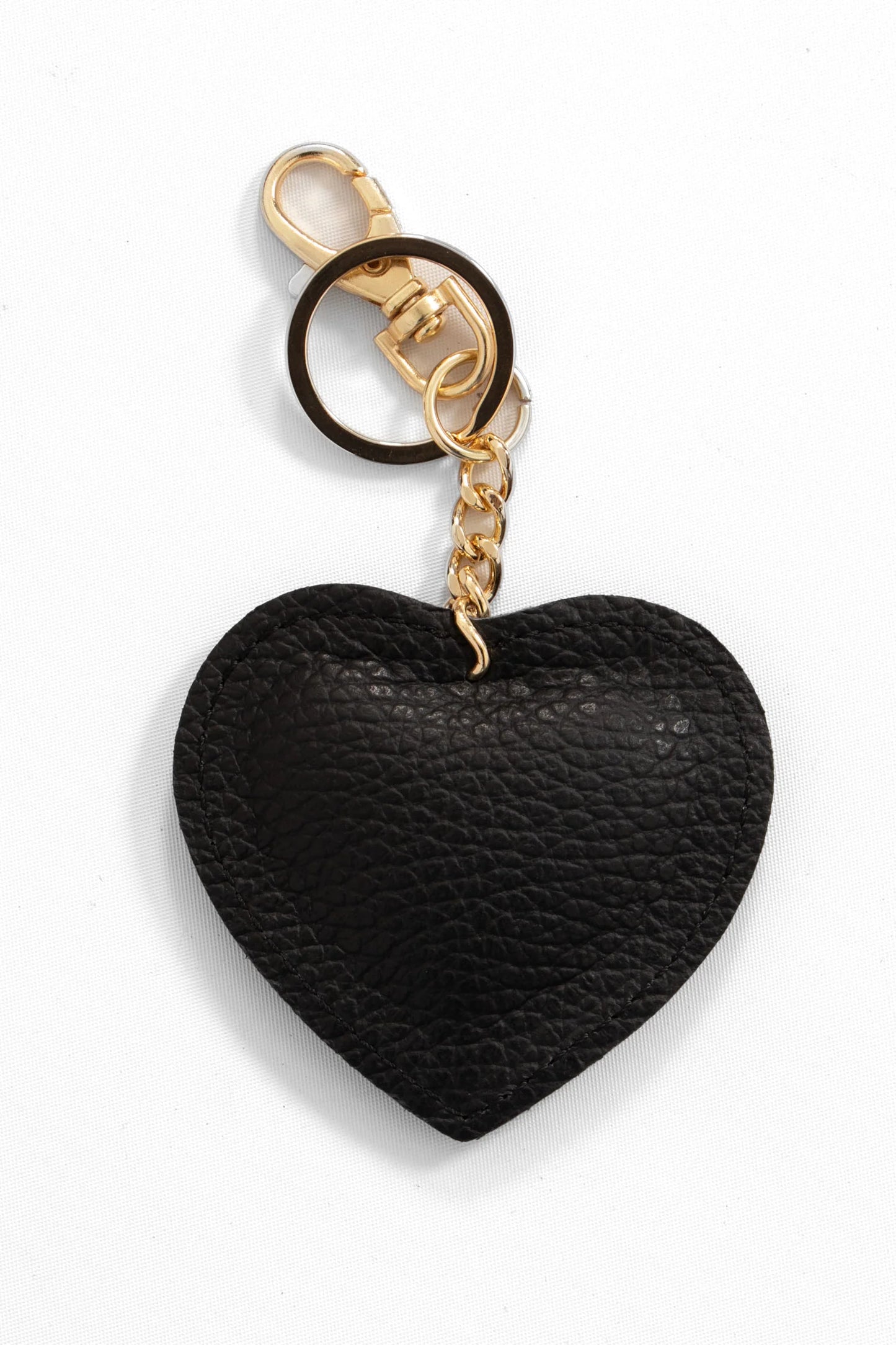 Pebbled Leather Heart Keyring in Black