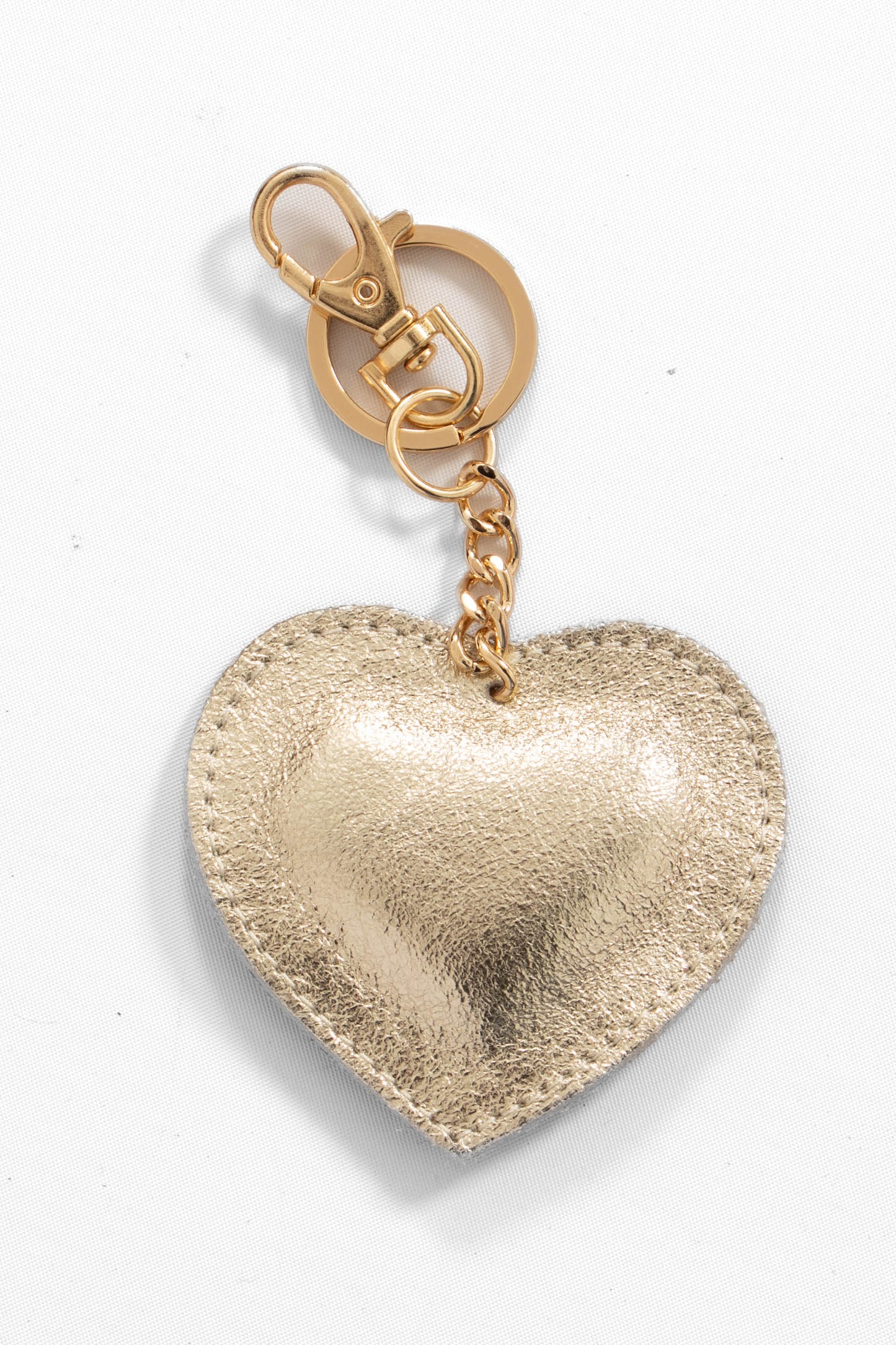 Leather Heart Keyring in Gold Metallic
