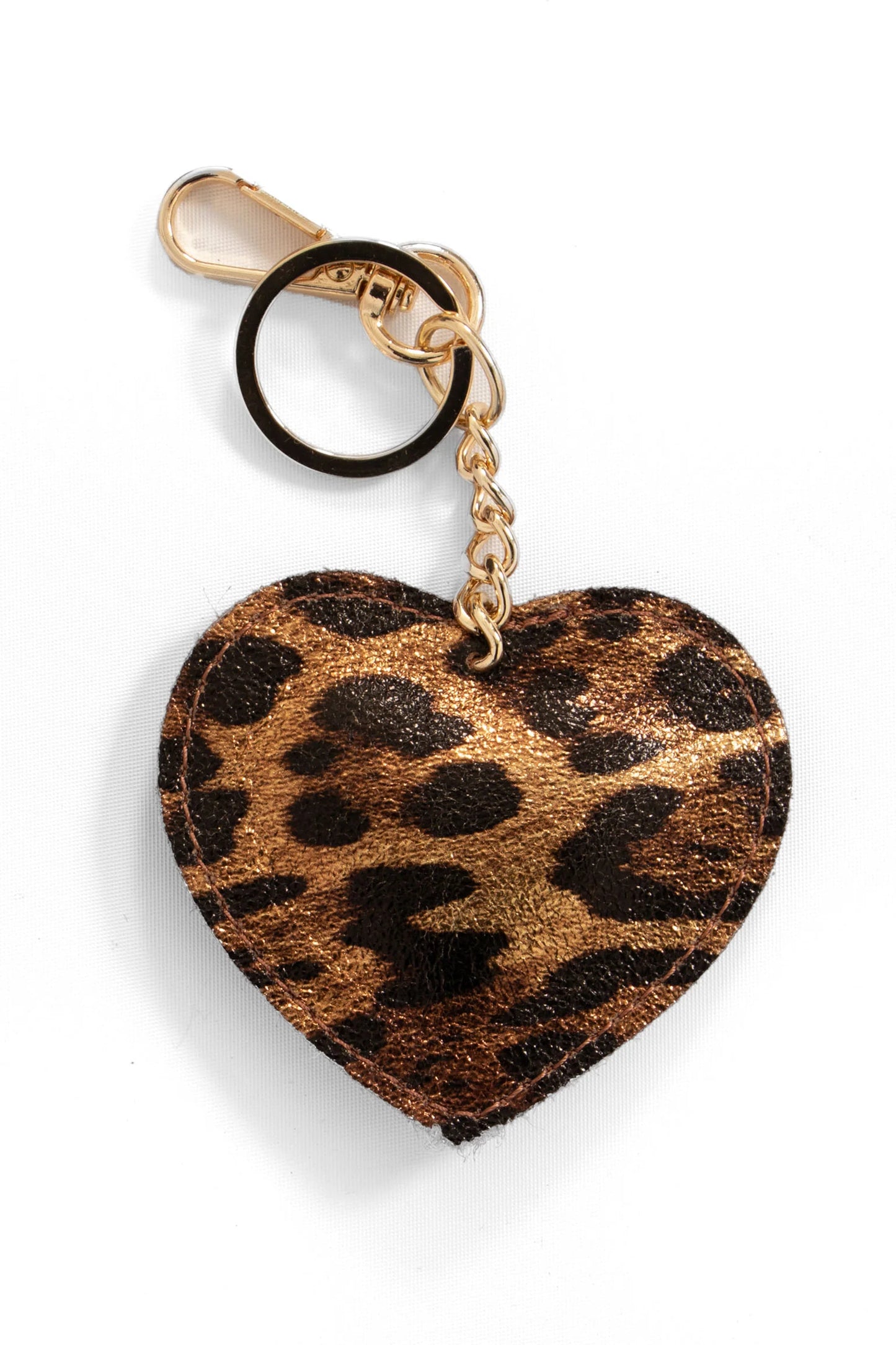 Pebbled Leather Heart Keyring in Leopard Print - Filli London