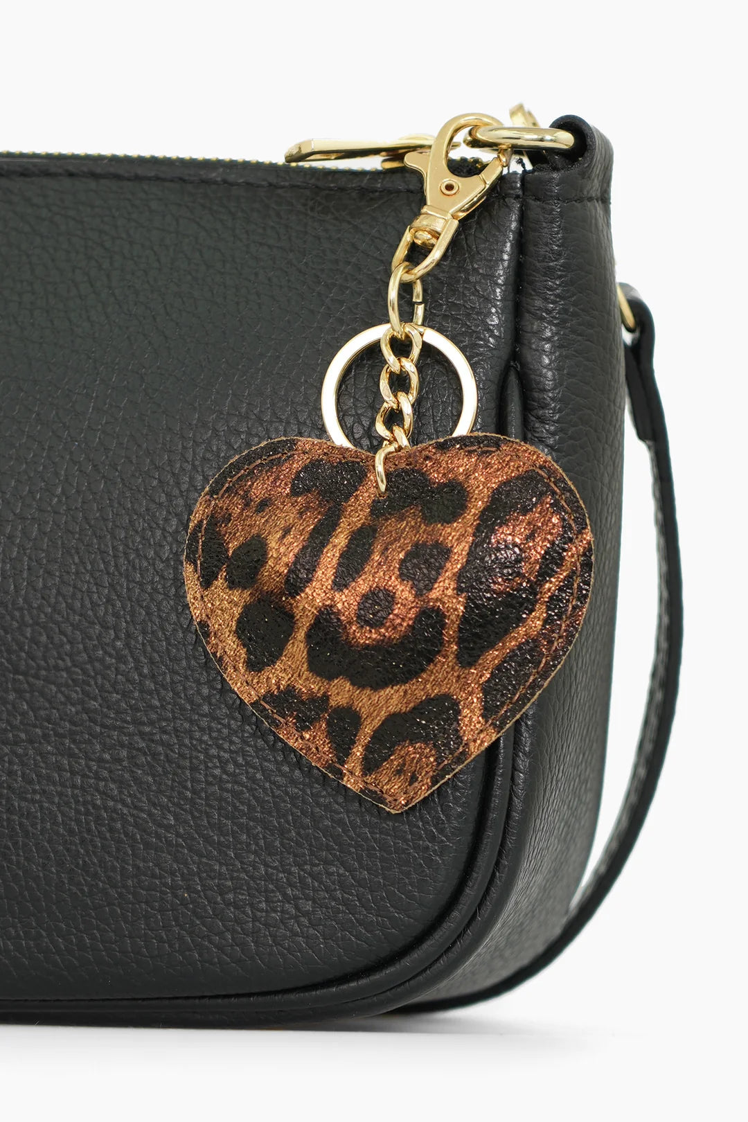 Pebbled Leather Heart Keyring in Leopard Print - Filli London