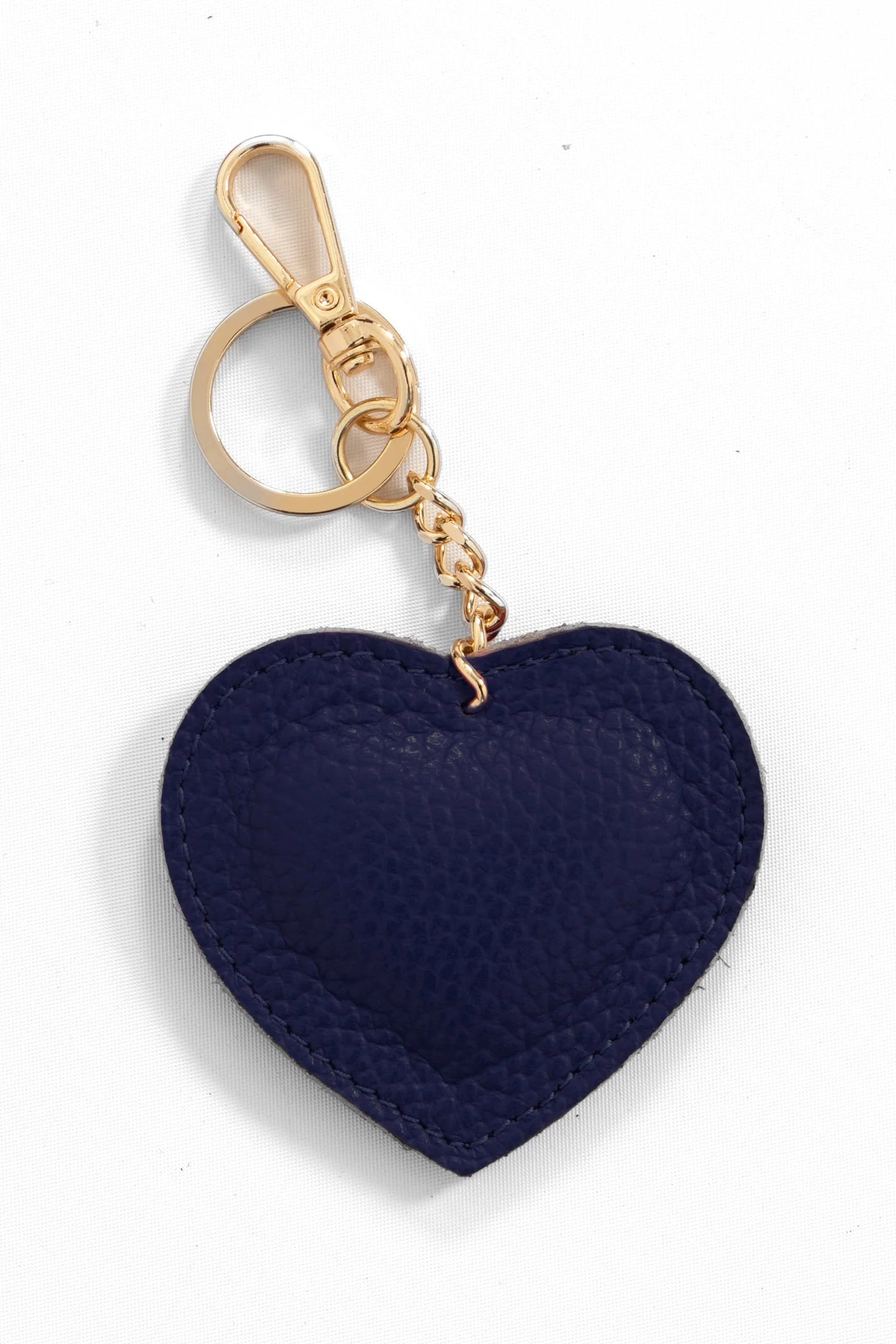 Pebbled Leather Heart Keyring in Navy Blue