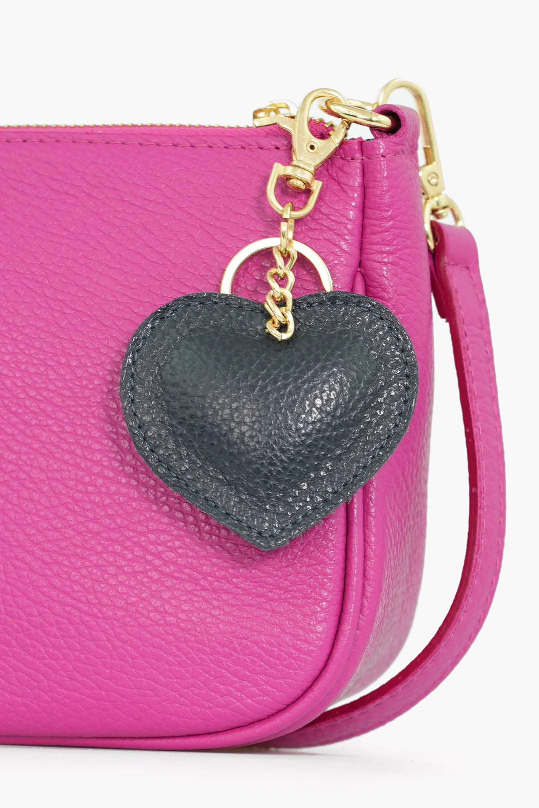 Pebbled Leather Heart Keyring in Black