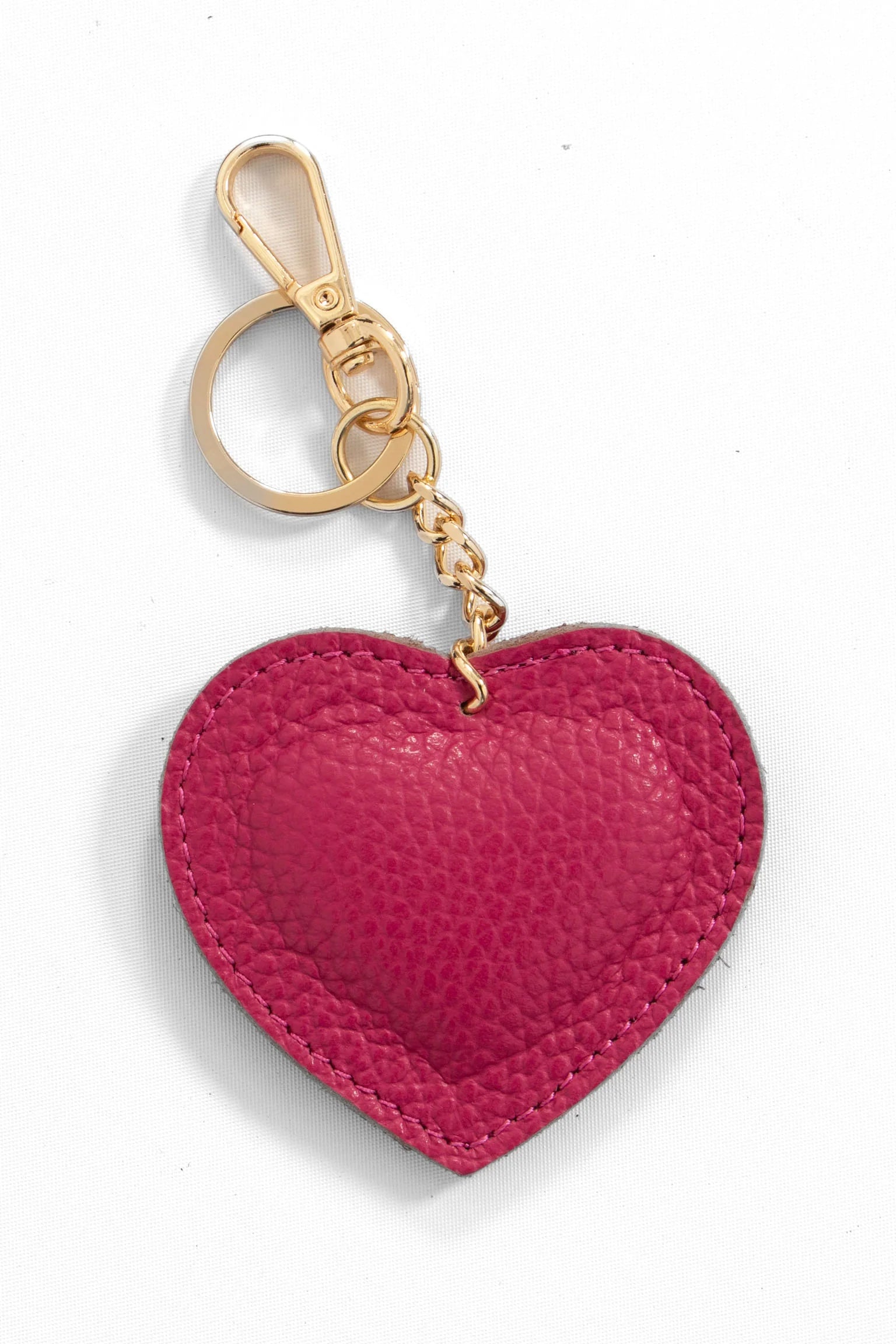 Pebbled Leather Heart Keyring/Bag Charm in Raspberry - Filli London