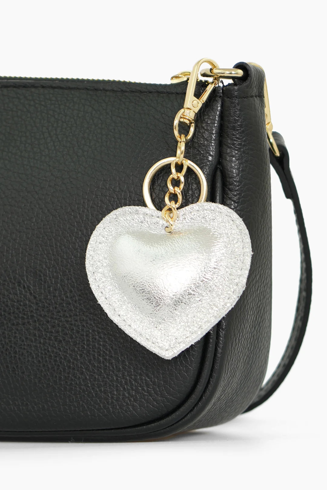 Leather Heart Keyring in Silver Metallic