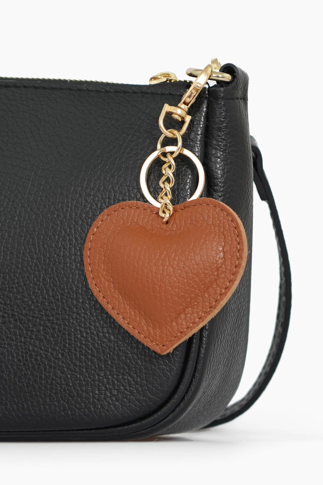 Pebbled Leather Heart Keyring in Tan