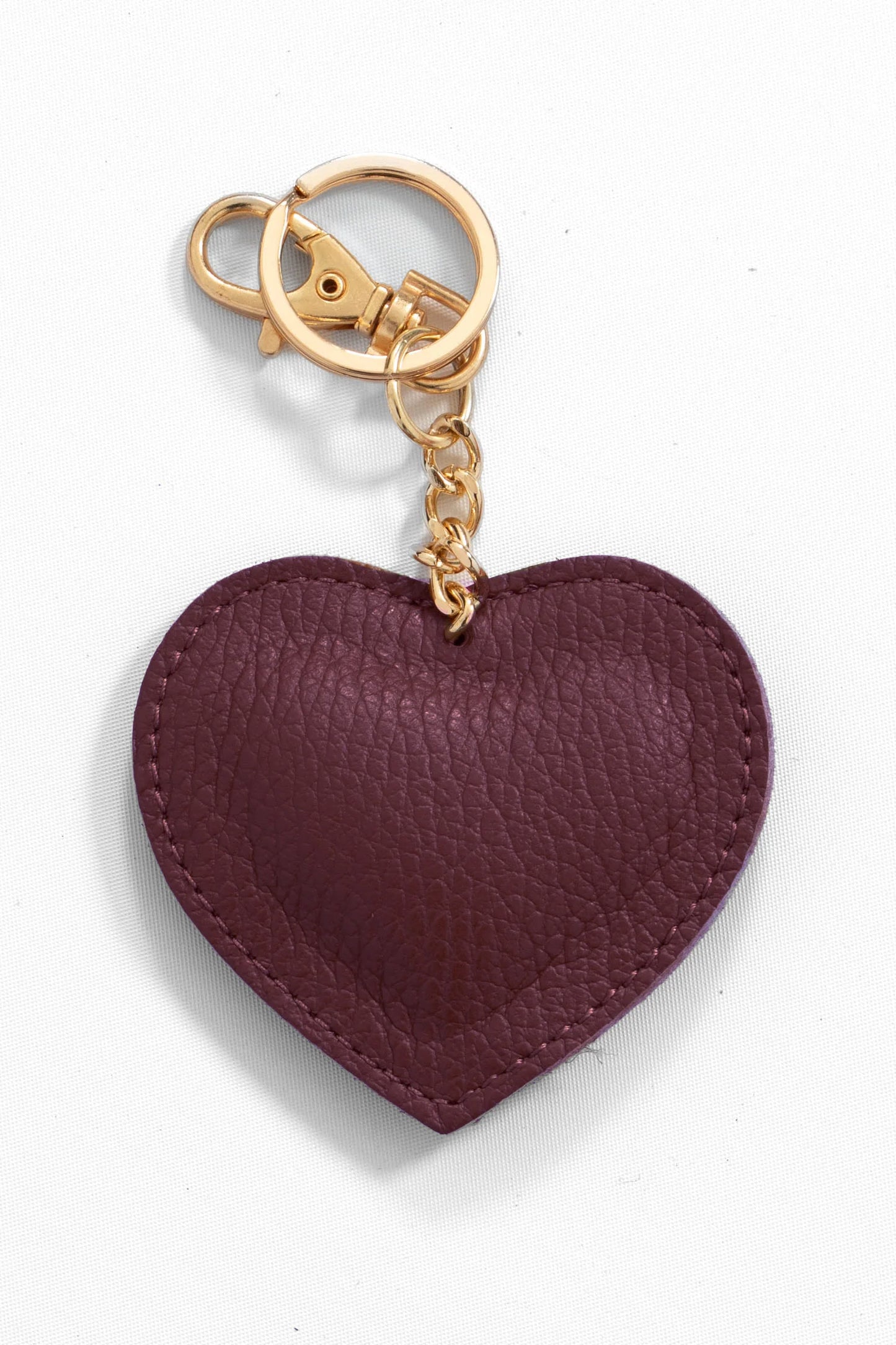 Pebbled Leather Heart Keyring in Wine